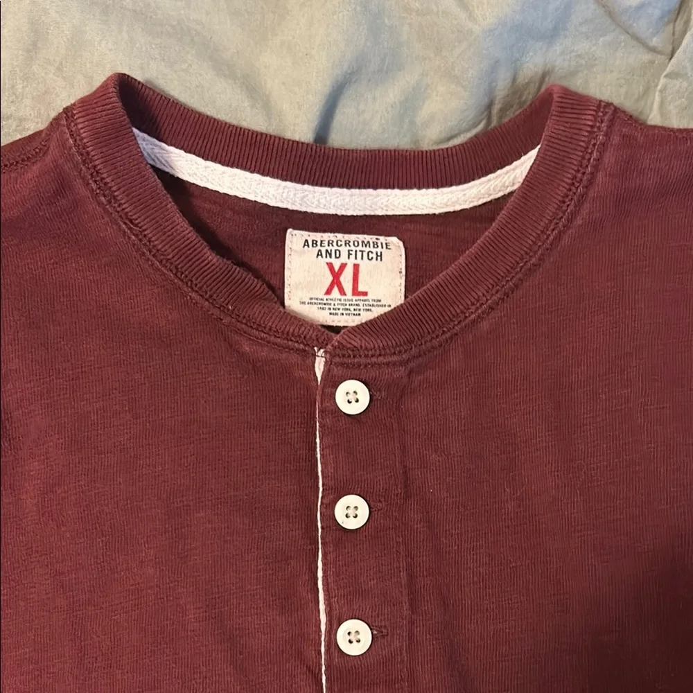 Abercrombie & Fitch Red and White Long Sleeve Tee with Varsity Stripes - Picture 2 of 2